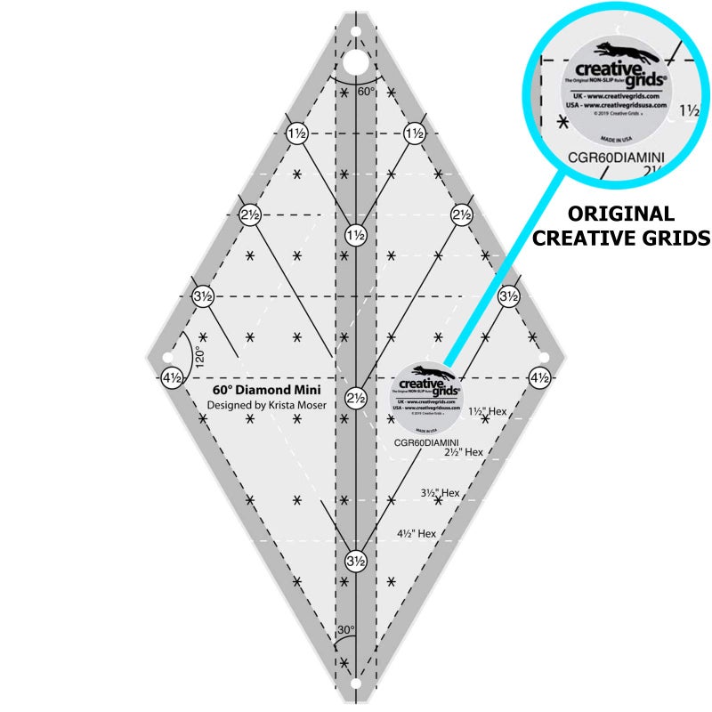 Creative Grids 60 Degree Mini Diamond Ruler â€“ CGR60DIAMINI â€“ Made in USA, Non-Slip Grip Acrylic Quilting, Sewing, Crafting, Patchwork Ruler & Template - Image 2
